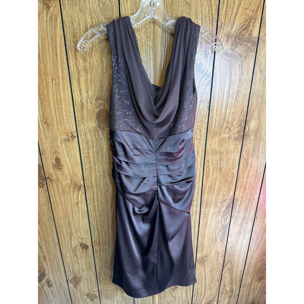Suzi Chin Brown Sequin Cocktail Party Dress Sleeveless Size 8
